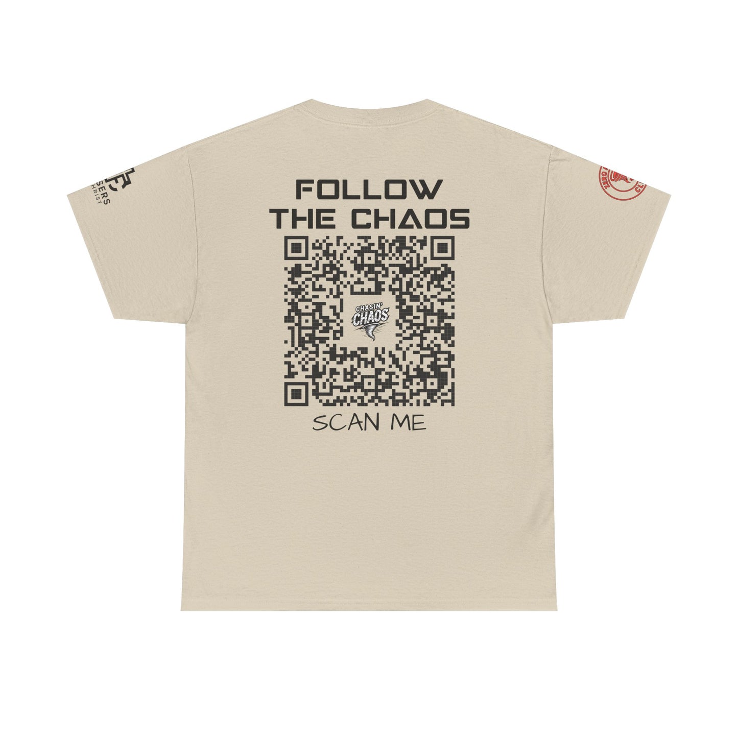 Chaos Storm Team Tee, Unisex Cotton T-Shirt for Storm Chasers, Adventure Shirt, Trending QR Code Apparel, Gift for Weather Enthusiasts