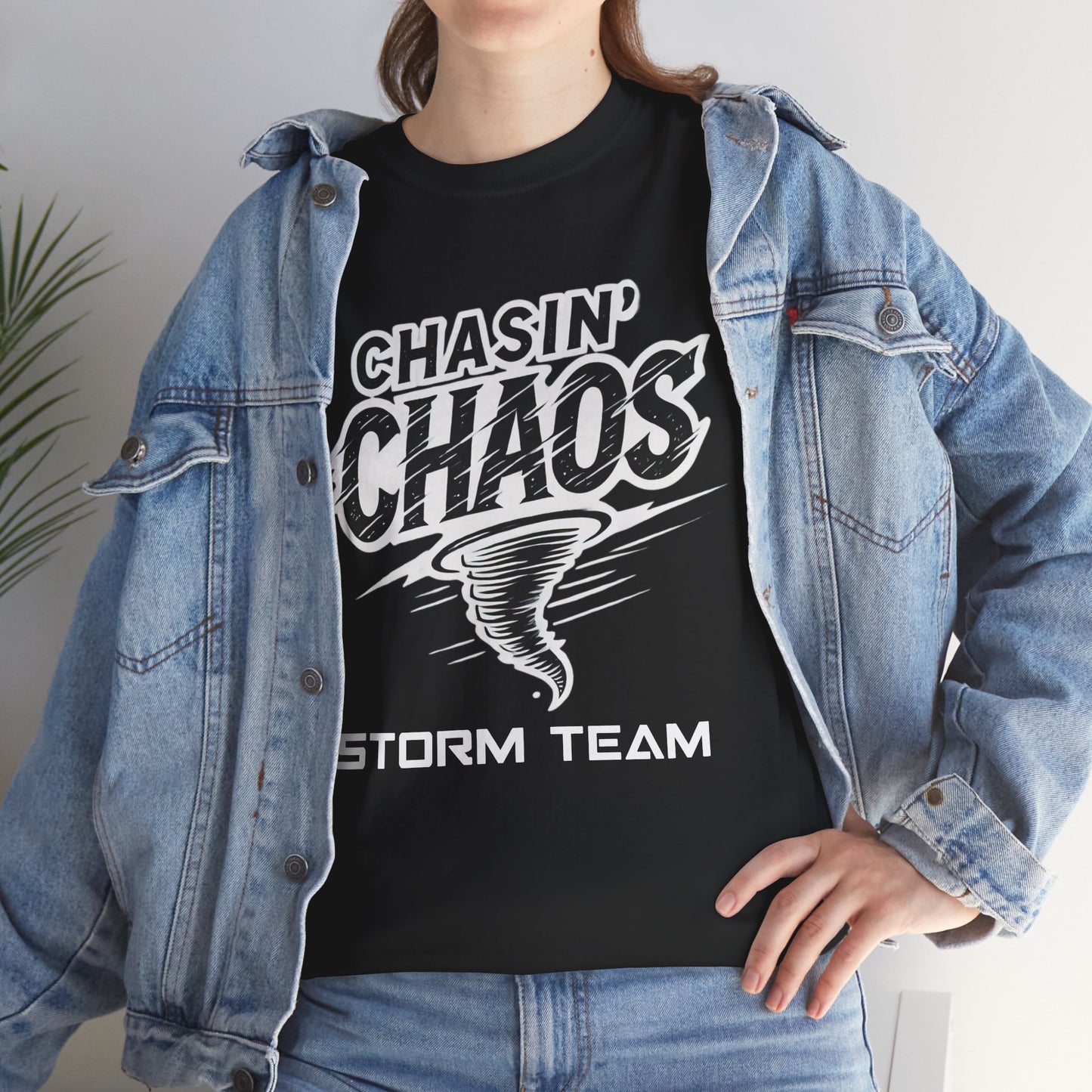 Chaos Storm Team Tee, Unisex Cotton T-Shirt for Storm Chasers, Adventure Shirt, Trending QR Code Apparel, Gift for Weather Enthusiasts