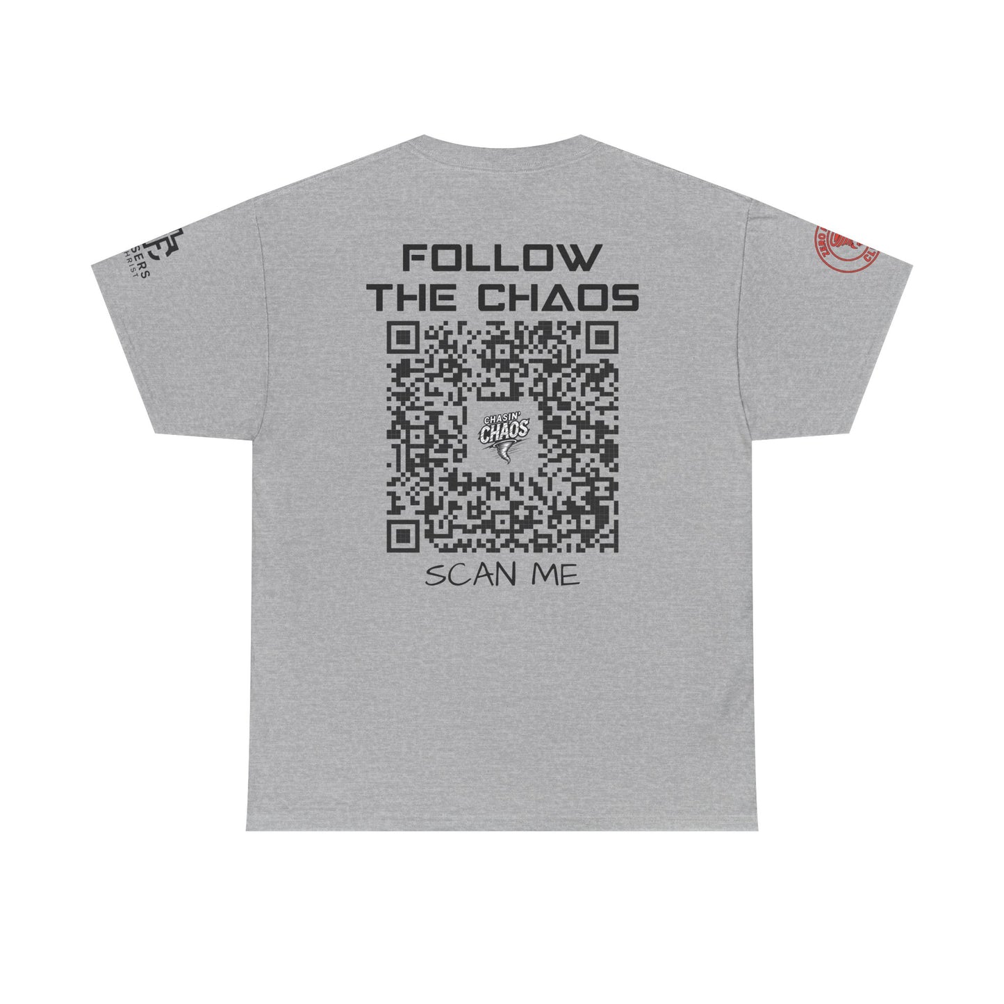 Chaos Storm Team Tee, Unisex Cotton T-Shirt for Storm Chasers, Adventure Shirt, Trending QR Code Apparel, Gift for Weather Enthusiasts