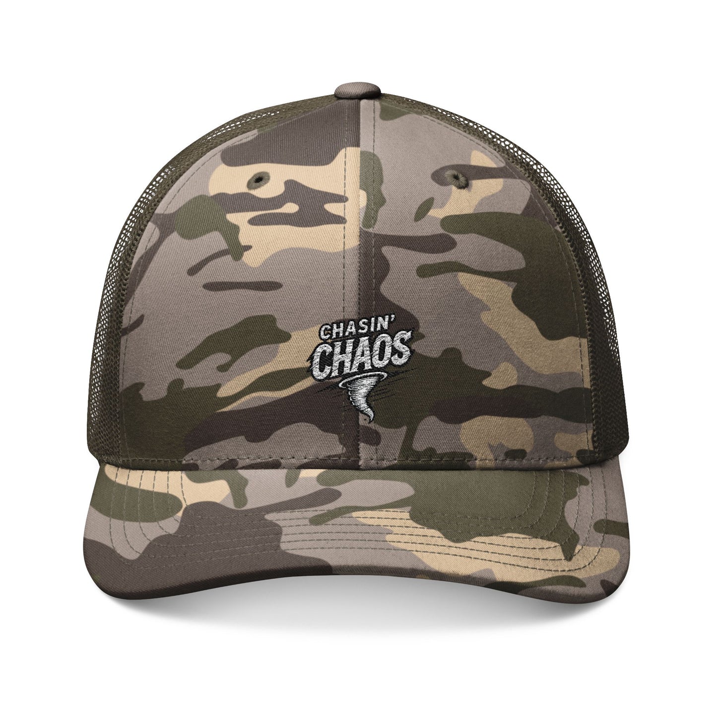 Chasin Chaos Logo Embroidered Camo Trucker Hat