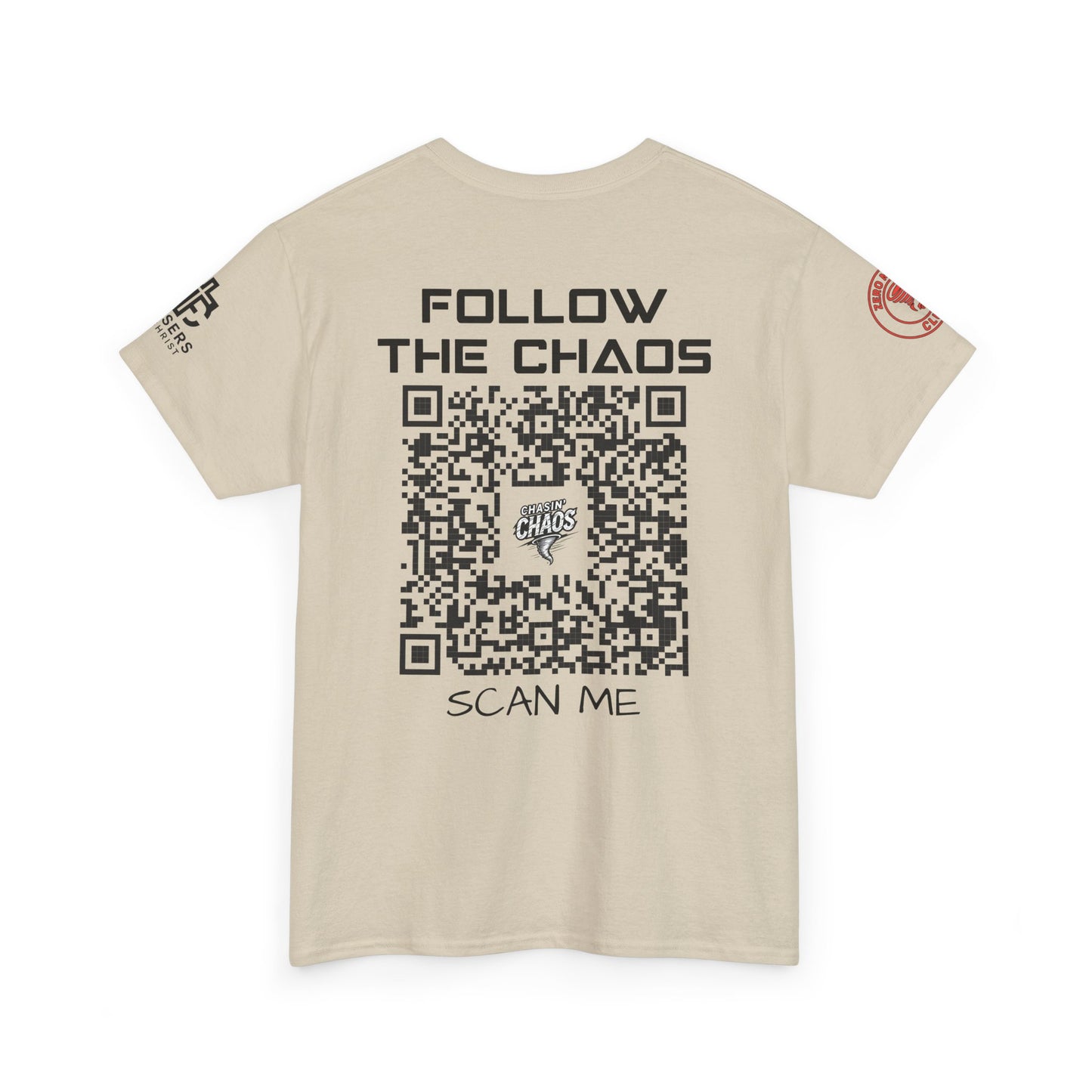 Chaos Storm Team Tee, Unisex Cotton T-Shirt for Storm Chasers, Adventure Shirt, Trending QR Code Apparel, Gift for Weather Enthusiasts