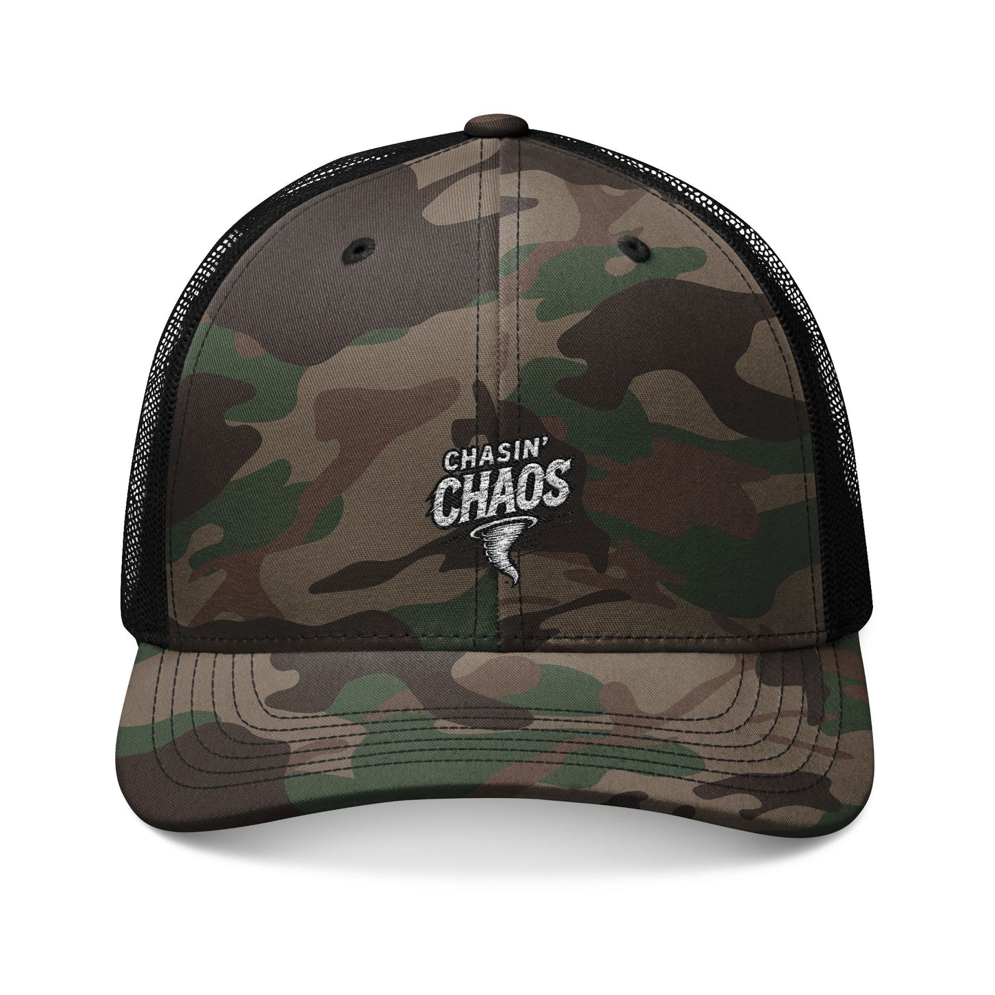 Chasin Chaos Logo Embroidered Camo Trucker Hat