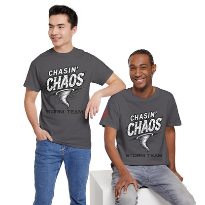 Chaos Storm Team Tee, Unisex Cotton T-Shirt for Storm Chasers, Adventure Shirt, Trending QR Code Apparel, Gift for Weather Enthusiasts