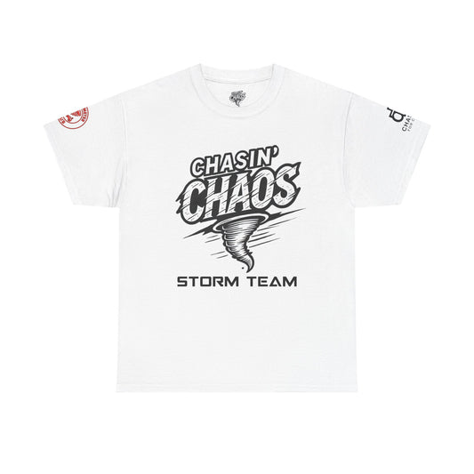 Chaos Storm Team Tee, Unisex Cotton T-Shirt for Storm Chasers, Adventure Shirt, Trending QR Code Apparel, Gift for Weather Enthusiasts