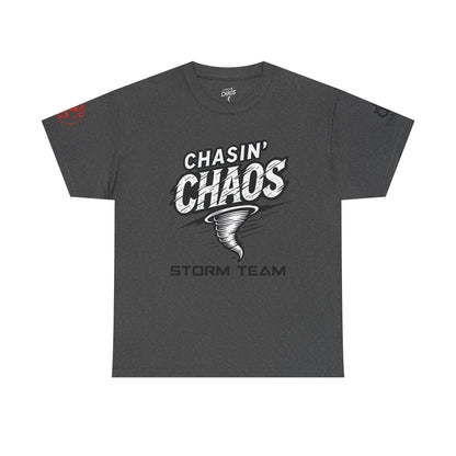 Chaos Storm Team Tee, Unisex Cotton T-Shirt for Storm Chasers, Adventure Shirt, Trending QR Code Apparel, Gift for Weather Enthusiasts