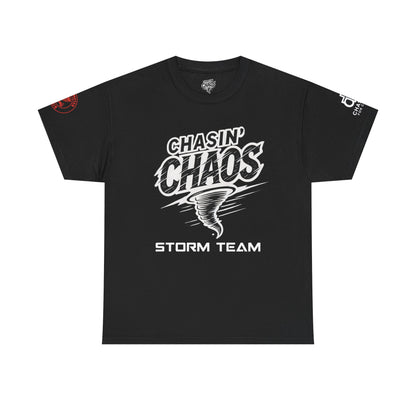Chaos Storm Team Tee, Unisex Cotton T-Shirt for Storm Chasers, Adventure Shirt, Trending QR Code Apparel, Gift for Weather Enthusiasts