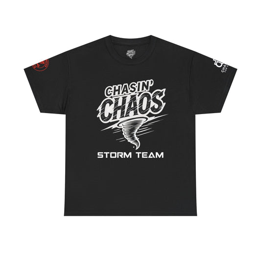 Chaos Storm Team Tee, Unisex Cotton T-Shirt for Storm Chasers, Adventure Shirt, Trending QR Code Apparel, Gift for Weather Enthusiasts