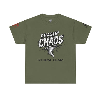 Chaos Storm Team Tee, Unisex Cotton T-Shirt for Storm Chasers, Adventure Shirt, Trending QR Code Apparel, Gift for Weather Enthusiasts